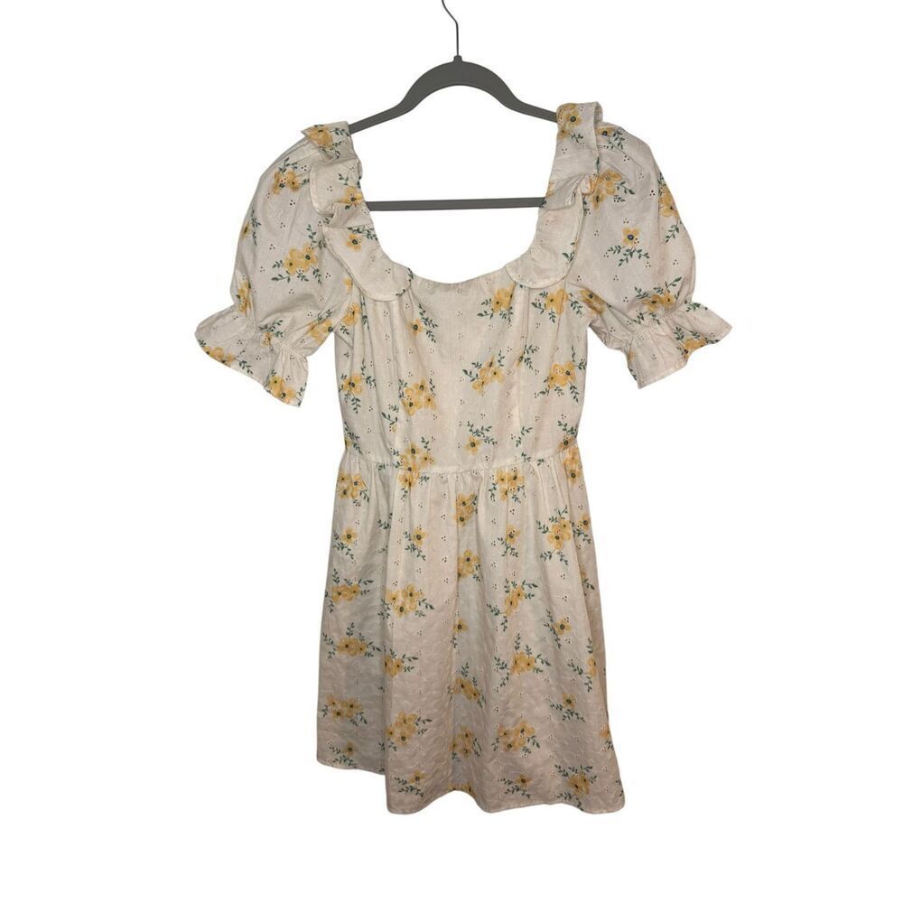 Storia Floral Eyelet Puff Sleeve Mini Dress Size‎ Small